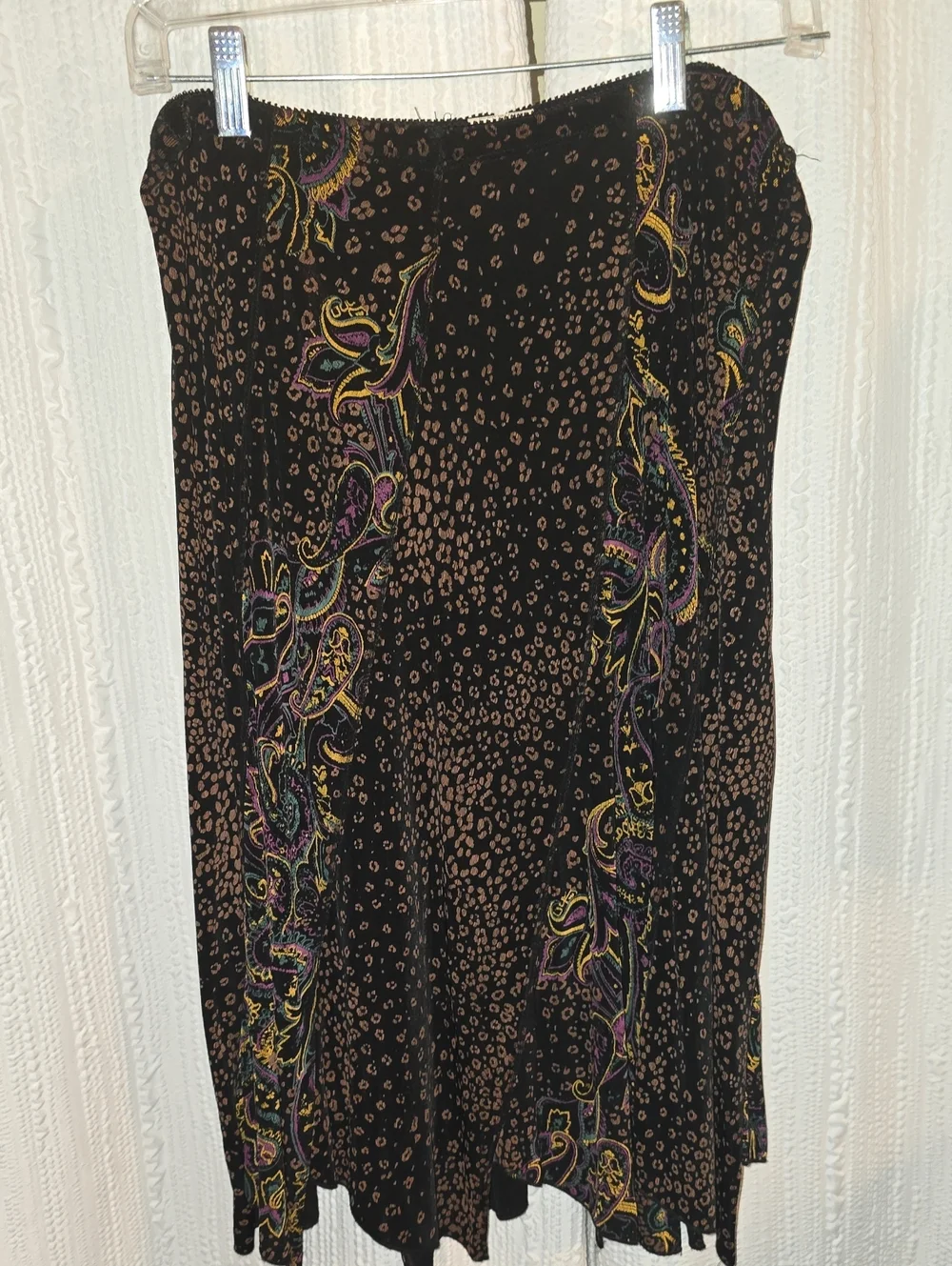 Black/Gold/Purple Womens M Paisley-Trim Midi Skirt